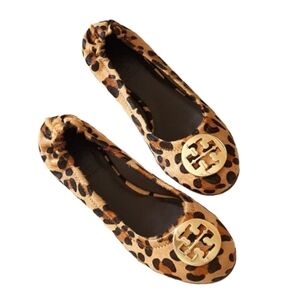 Tory Burch Leather Leopard Print Hair on Hide Flats